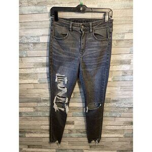 Women’s American eagle super high rise jegging smoke gray distressed size 6